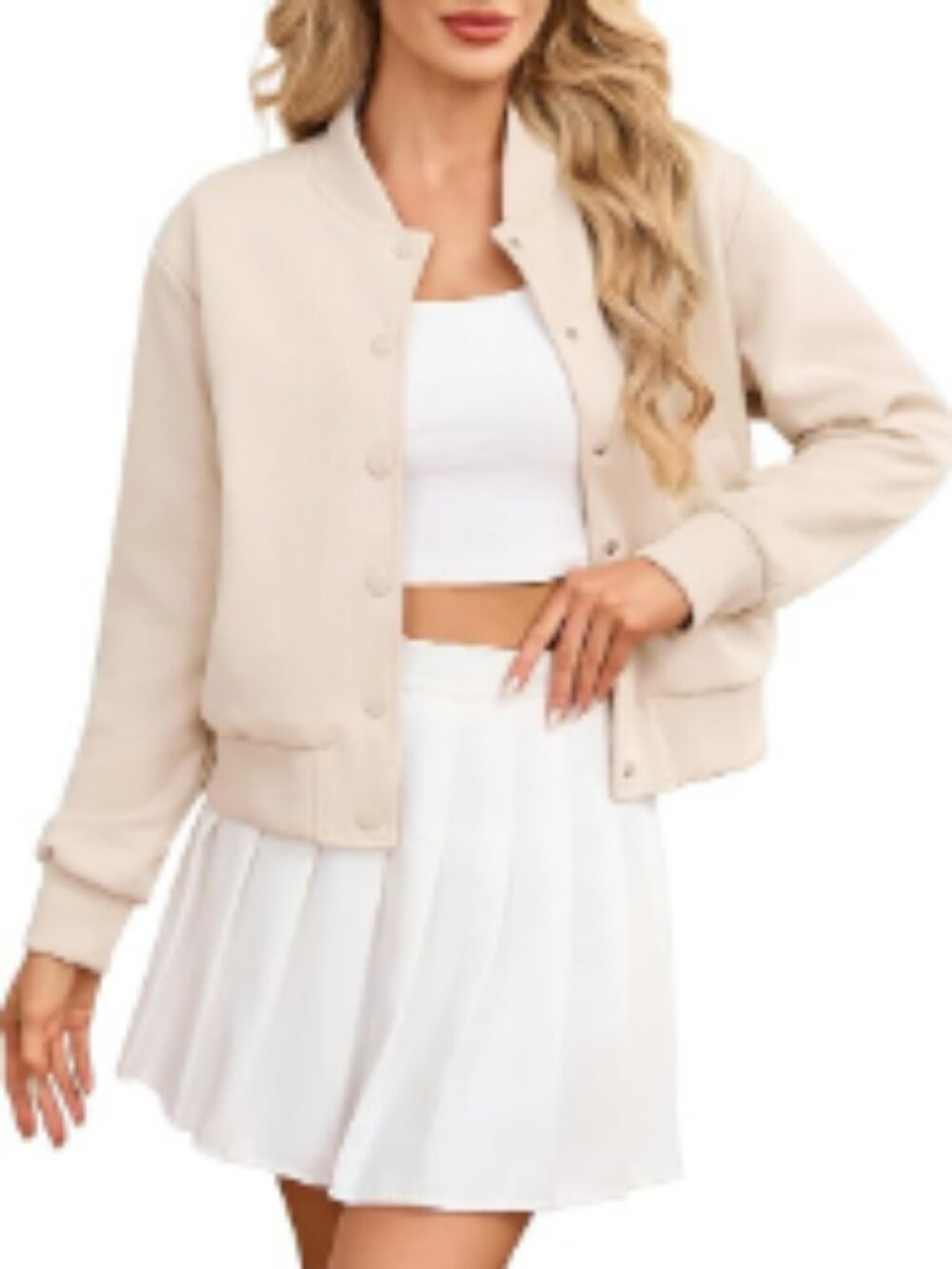 Faux Suede Cropped Bomber Jacket Button Down Casual